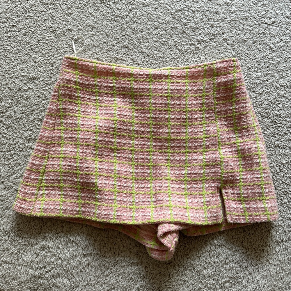Zara Pink and Lime Tweed Mini Skort